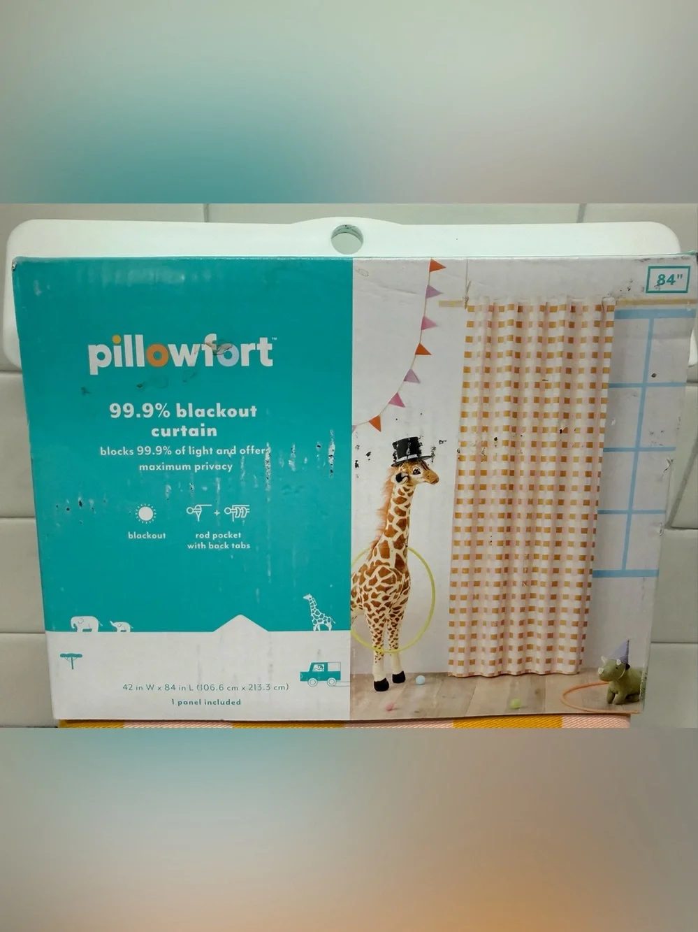 42”Wx84”L Pillowfort Checkered Blackout Kids Curtain - Orange & Pink w/Panel NWT